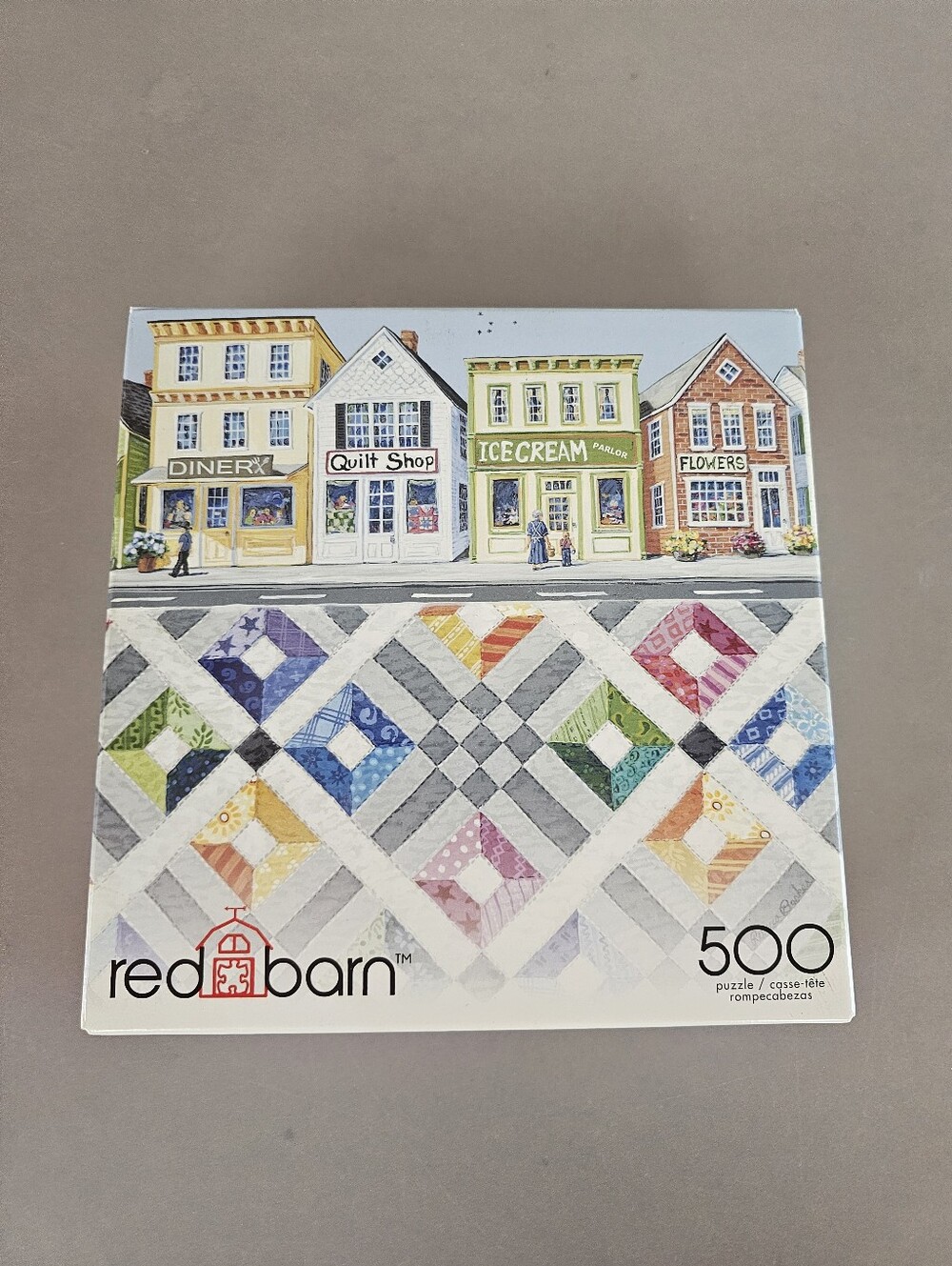 "Main Street Quiltscapes" 500 Piece Jigsaw Puzzle Rebecca Barker Ceaco Red Barn